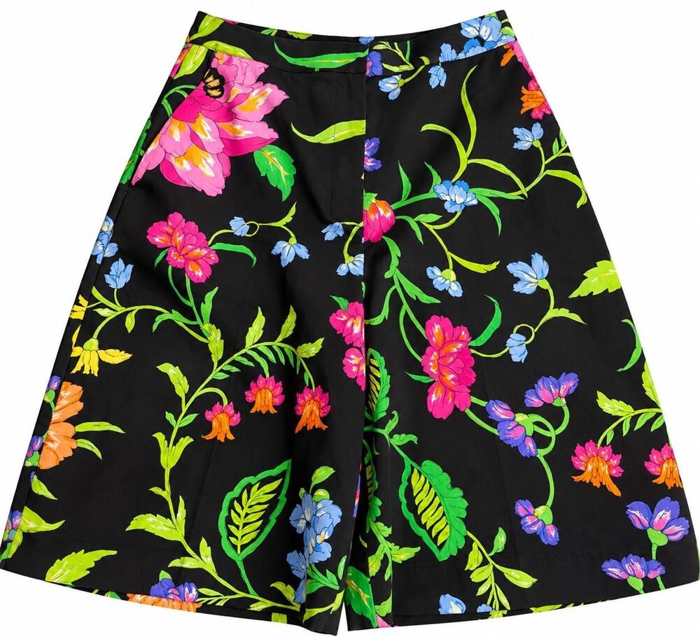 Natori Black Multicolor Floral Print High Rise Bermuda Shorts Size 6